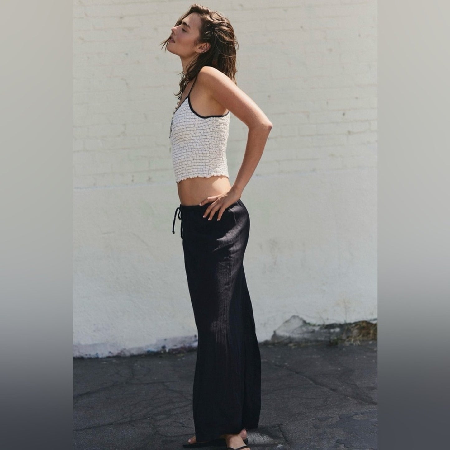 Free People Babetown Linen Skirt Set in Black