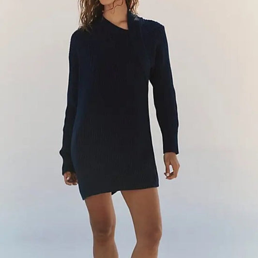Free People Alba Sweater Tunic in Navy Blazer