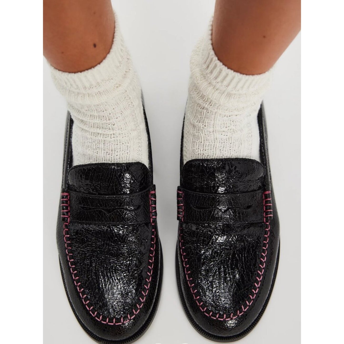NWOT Free People Blanket Stitch Loafers in Black