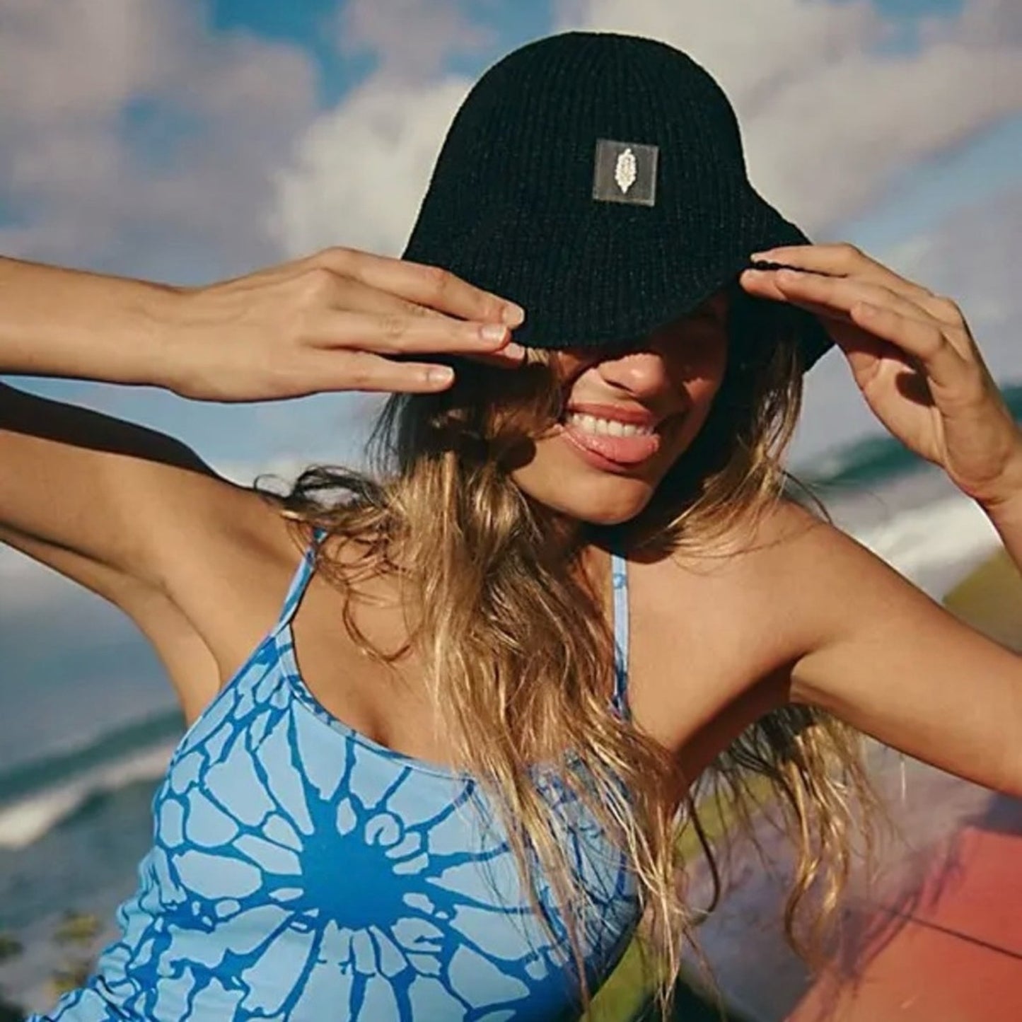 Free People Reflective Bell Beanie in Black