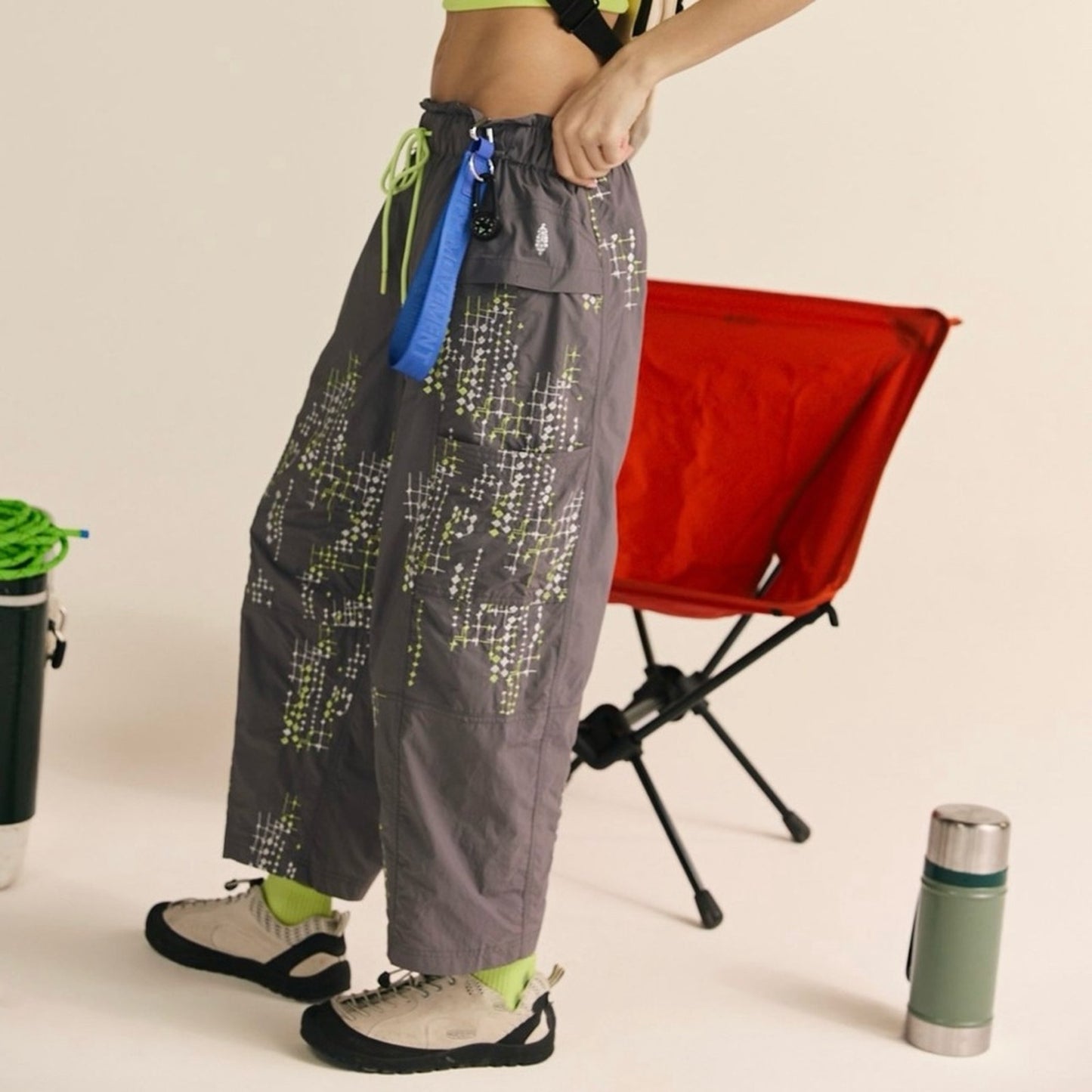 Free People In The Wild Embroidered Pants in Dainty Diamonds-Gunmetal