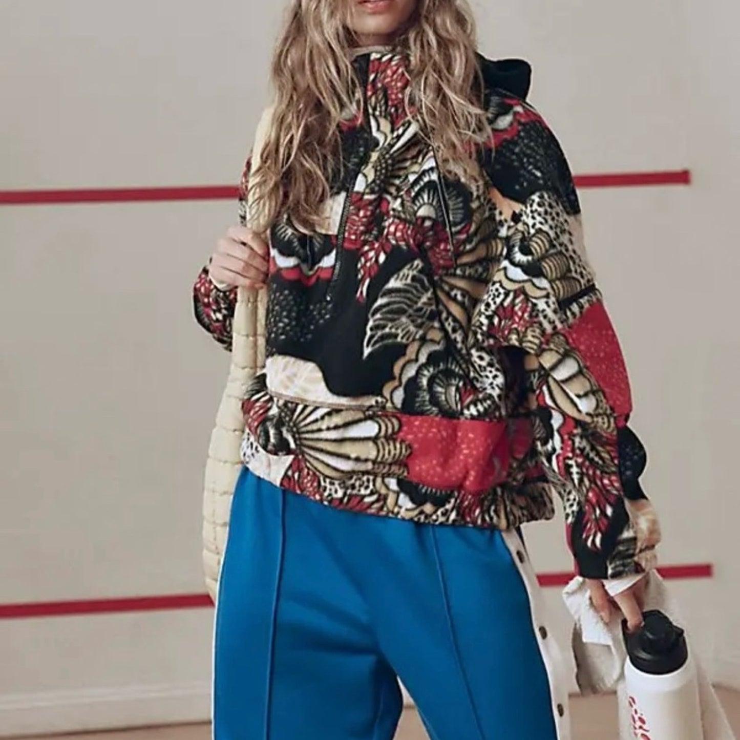 Free People Wild And Free Printed Fleece Pullover in Wildflower Retro Combo