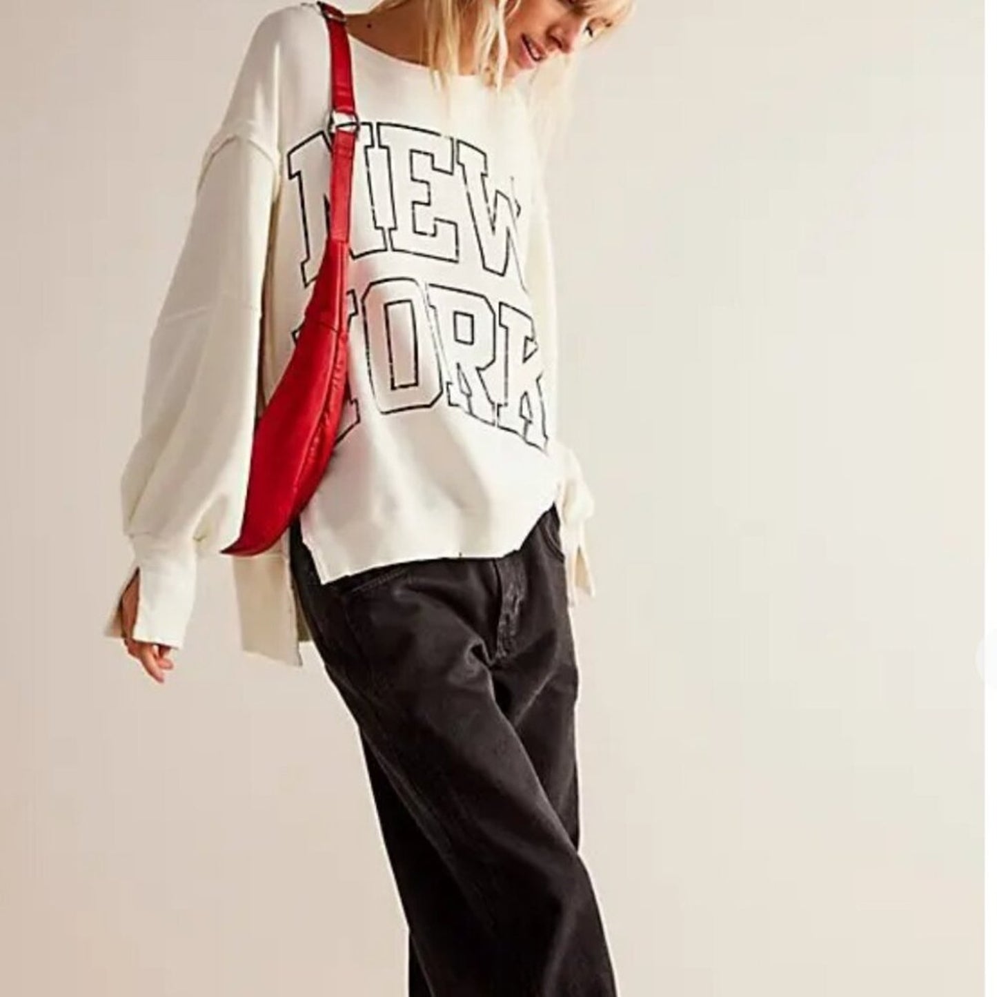 Free People Graphic Camden Pullover in Cloud Combo New York
