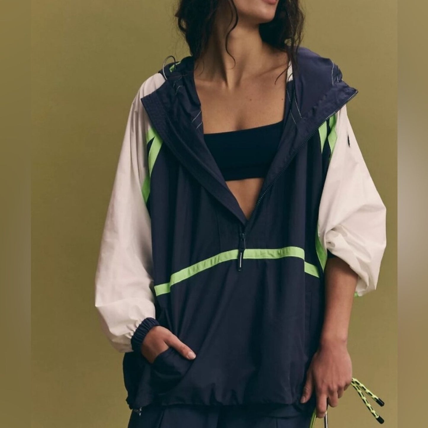 Free People Care FP Like The Wind Logo Jacket in Midnight Navy Combo