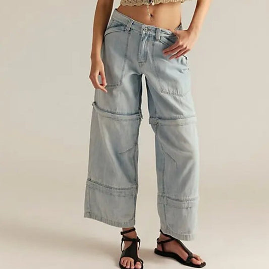 Free People Trailblazer Convertible Zip Jeans in Circuit Blue