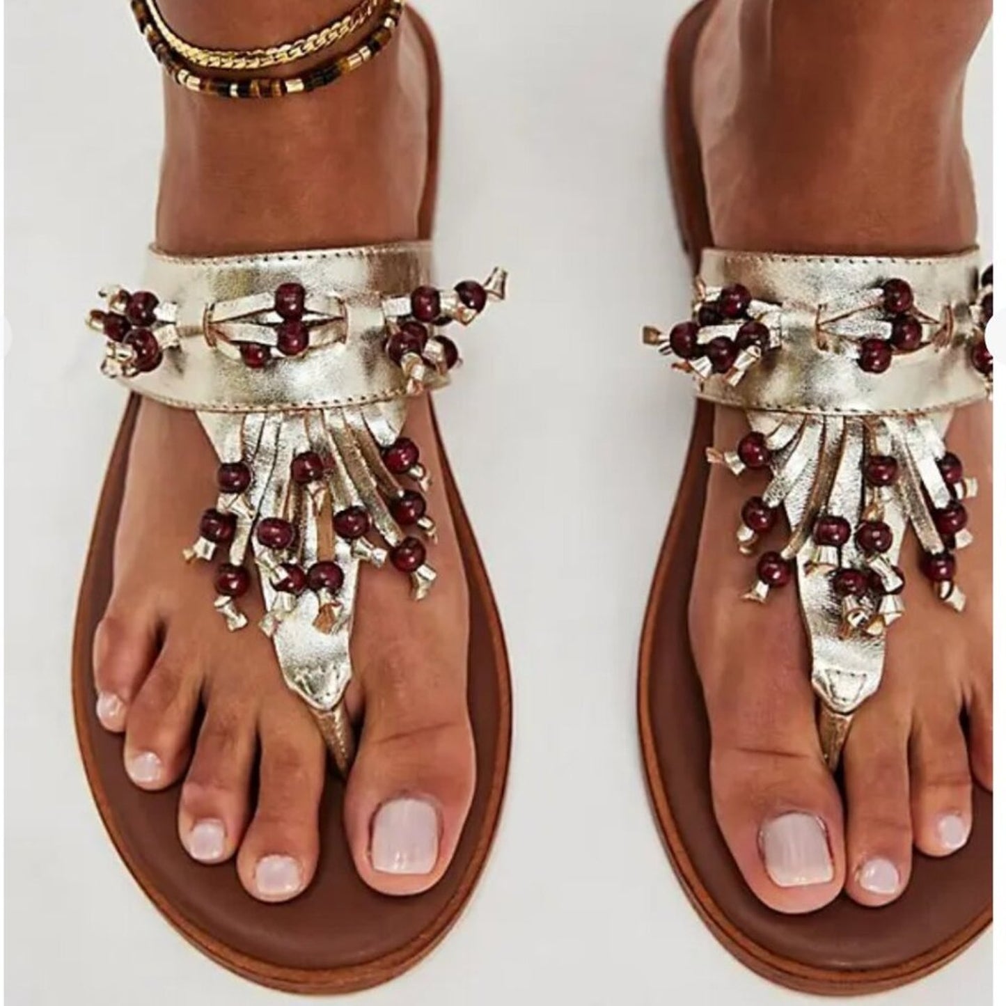 NWOT Free People Sadie Fringe Sandals in Gold Metallic