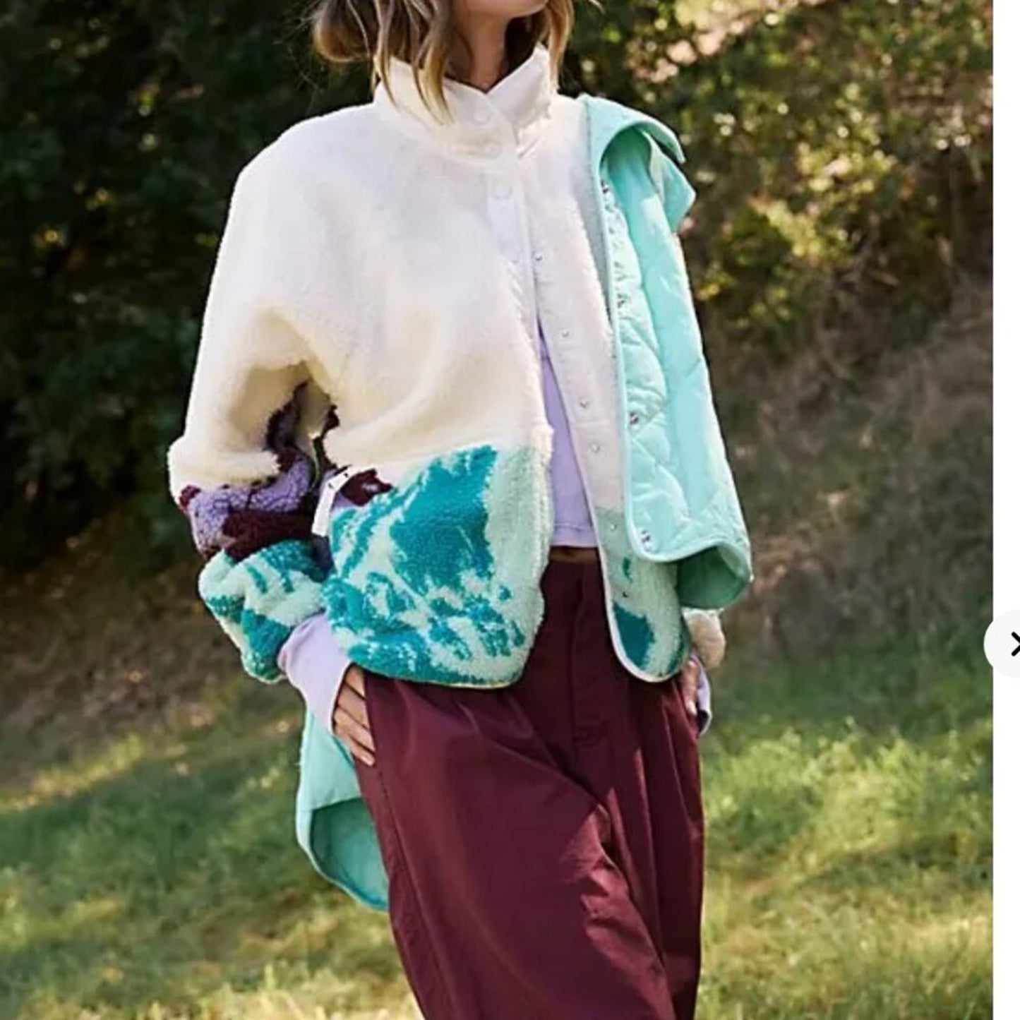 Free People Hit The Slopes Printed Fleece in Jacket in Sunrise Summit Combo