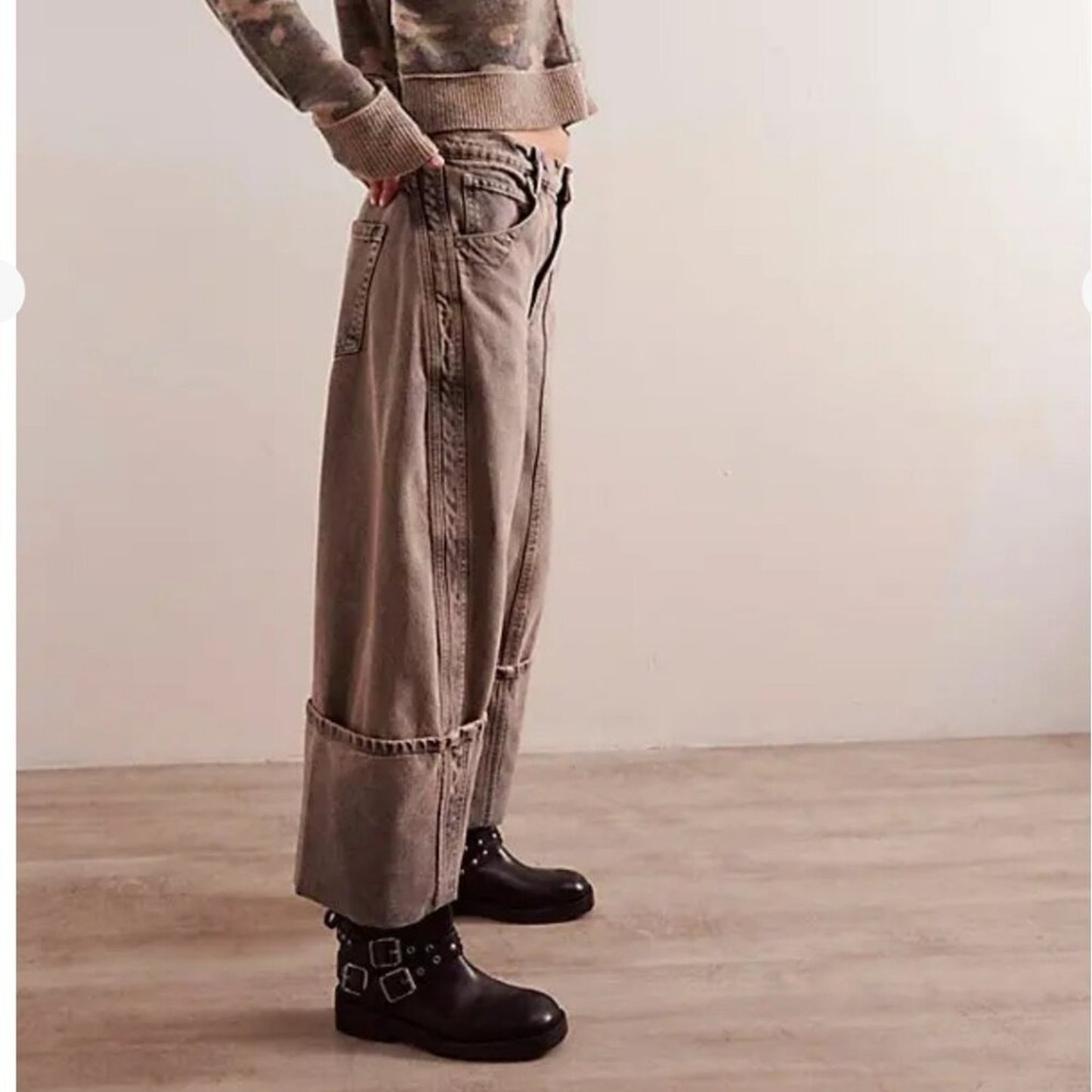 Free People Olsen Cuffed Crop Barrel Jeans in Slate