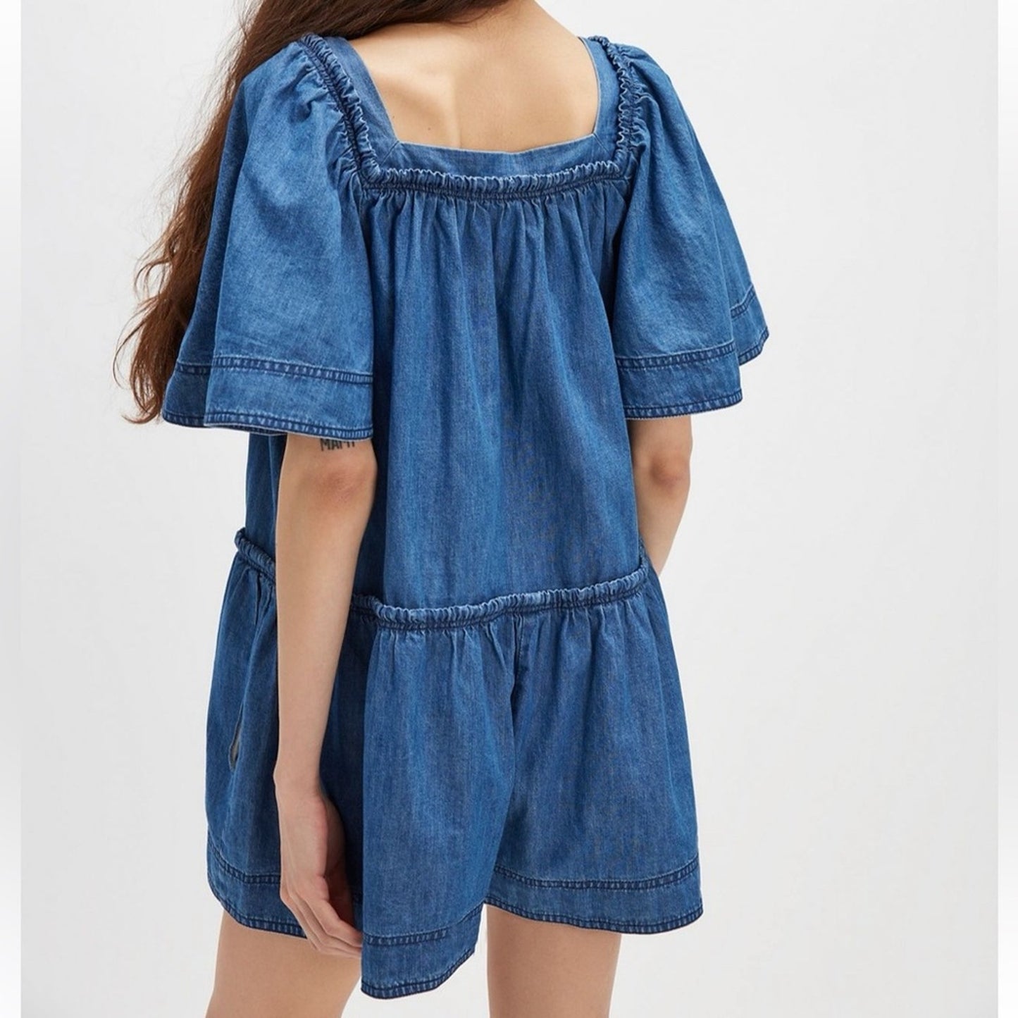 Free People County Line Denim Romper in Country Blues