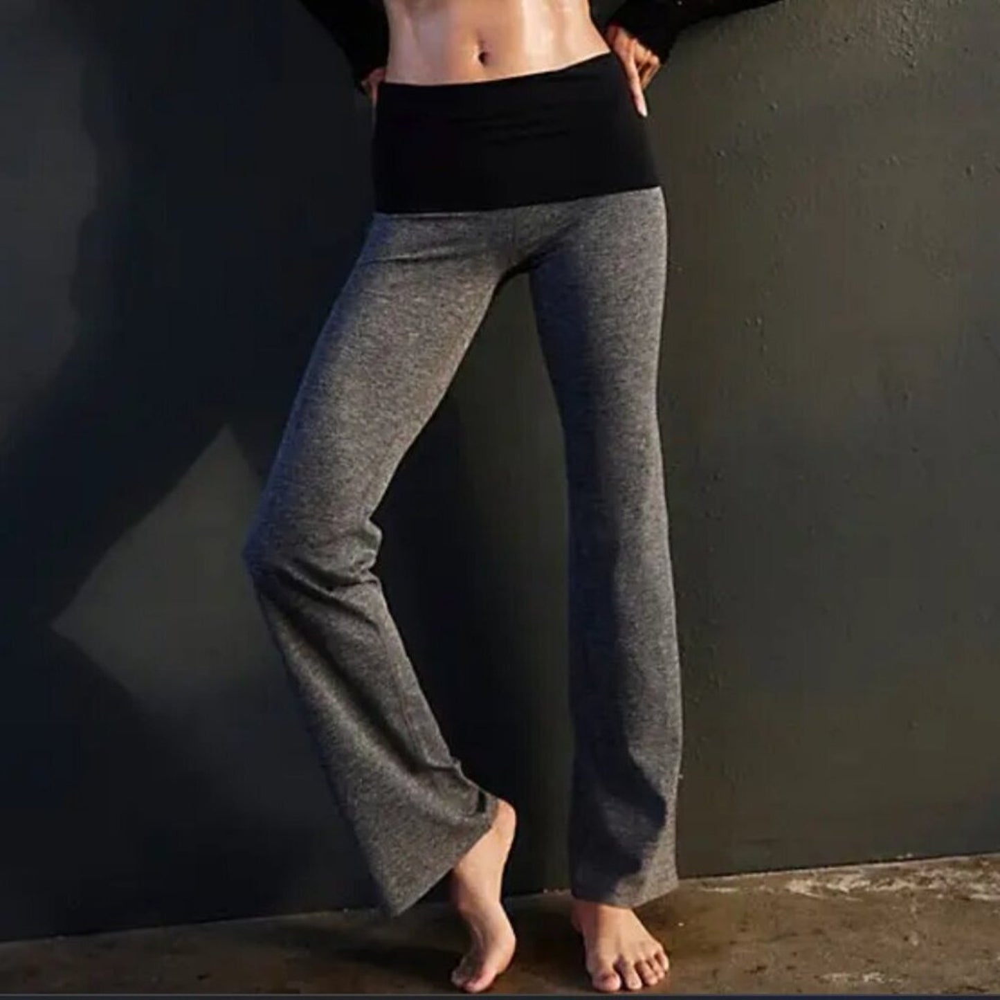 Free People Never Better Heather Blocked Foldover Pants in Black