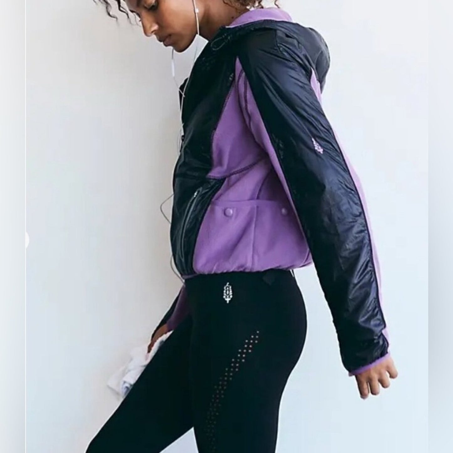 Free People Go The Distance Fleece Jacket in Red Violet/Black Combo