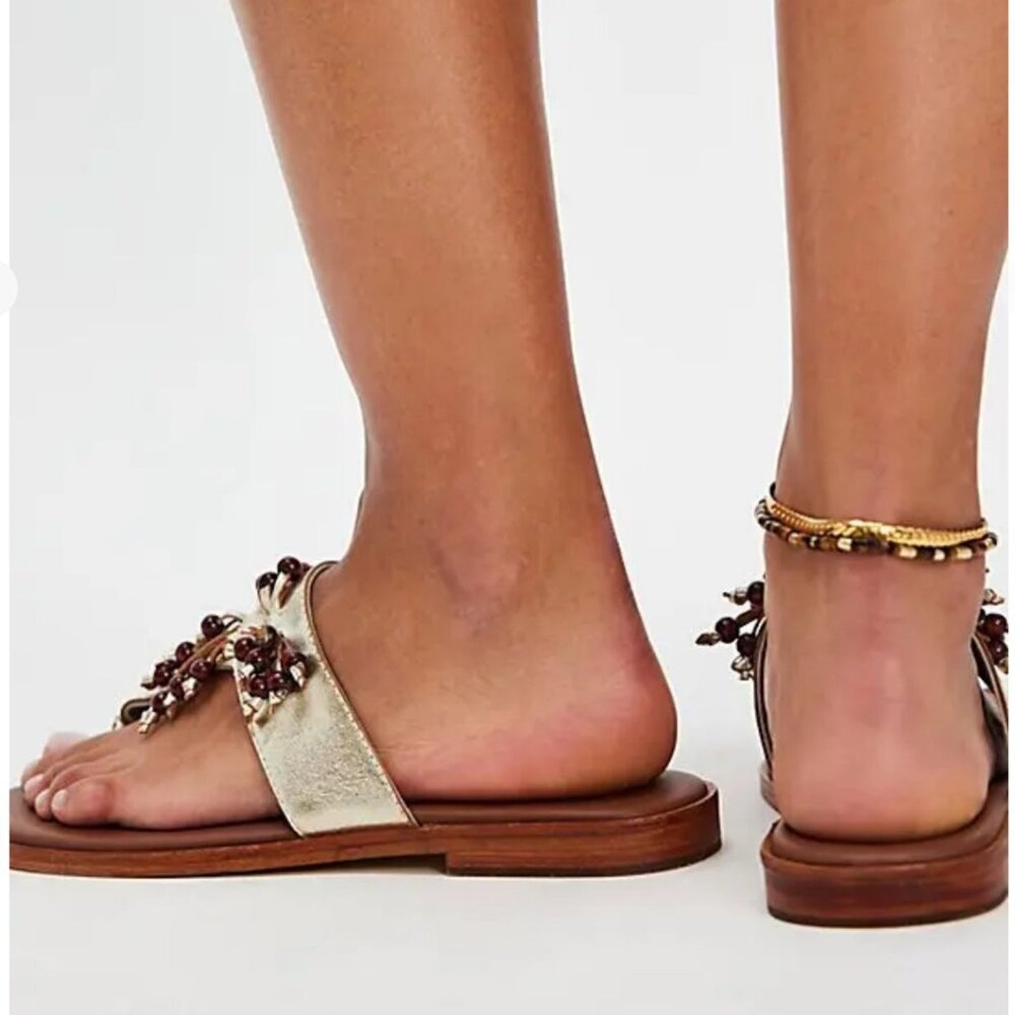 NWOT Free People Sadie Fringe Sandals in Gold Metallic
