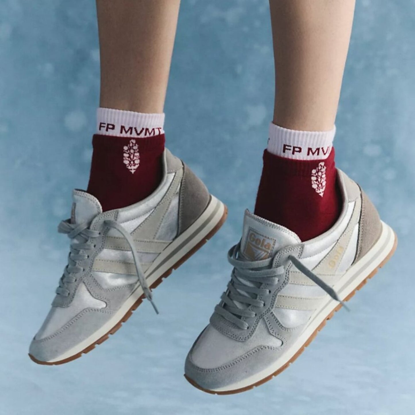 Free People Quarter Crew Court Socks in Wine / Blush