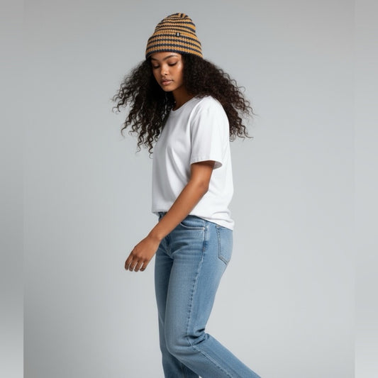 Free People Stripe It Up Cool Down Beanie in Varsity Orange