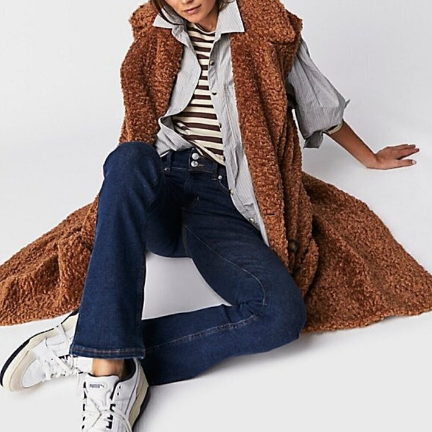 Free People Cozy Time Vest in Cashew