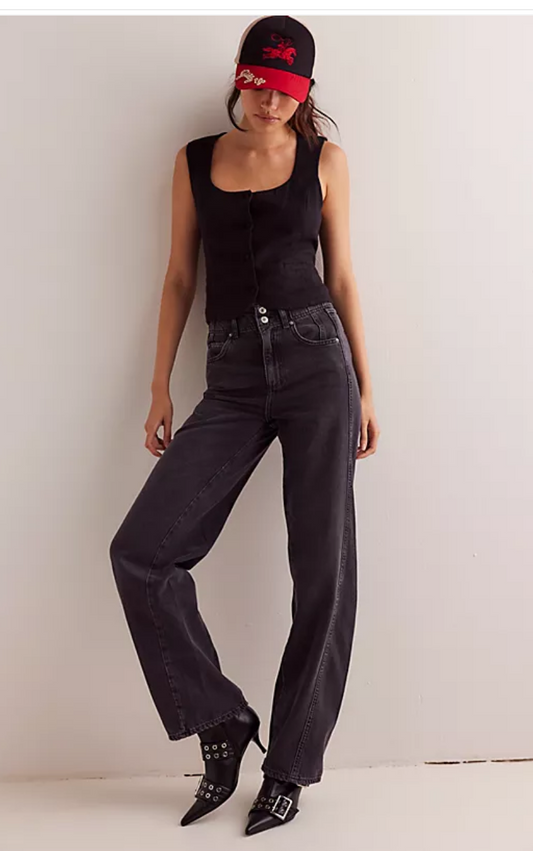 Free People Aster Straight-Leg Jeans in Asteroid