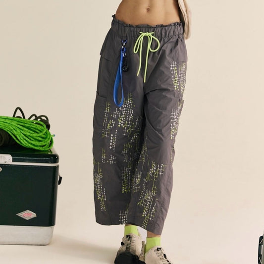 Free People In The Wild Embroidered Pants in Dainty Diamonds-Gunmetal