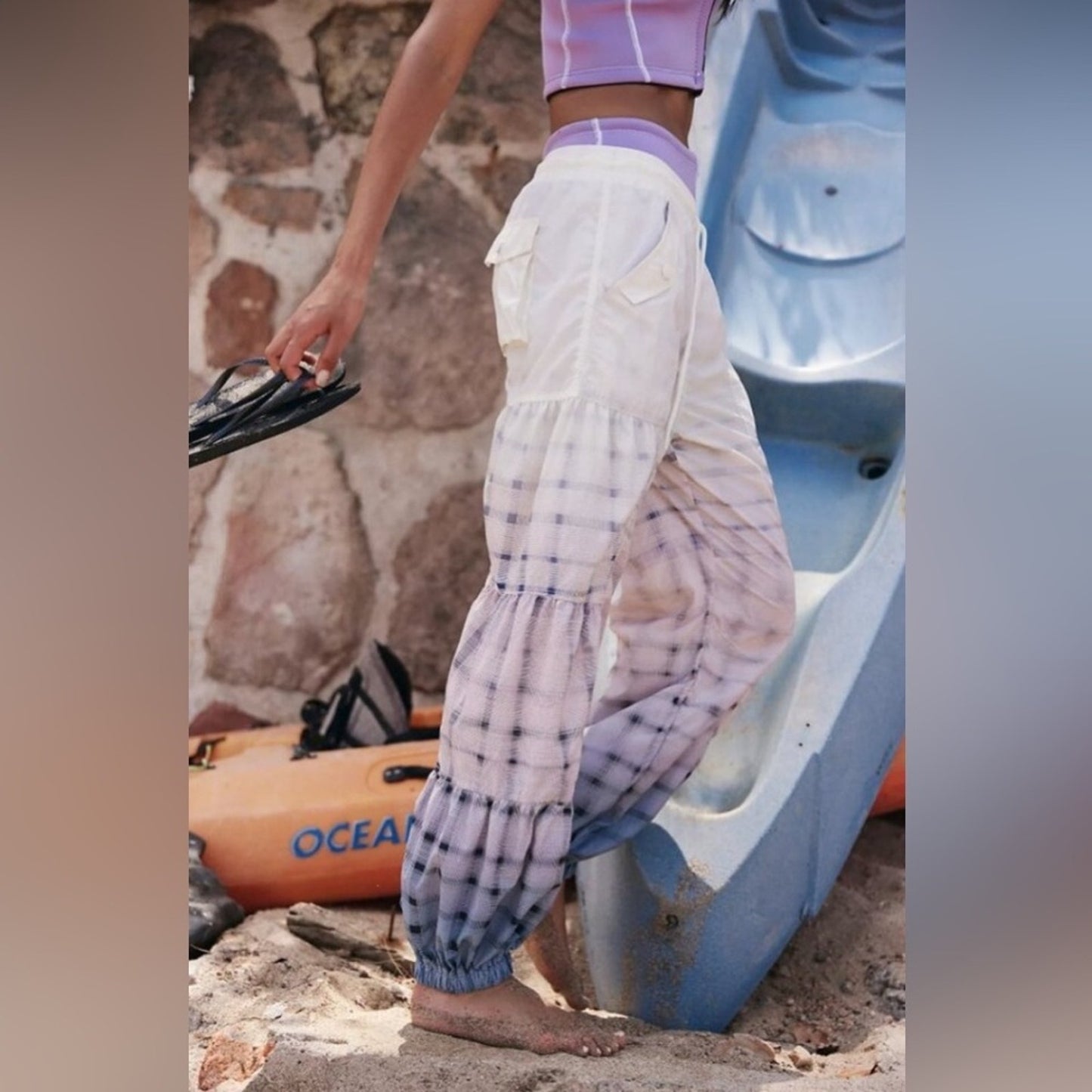 Free People Printed Set Me Free Pants in Faded Showers Wash Combo