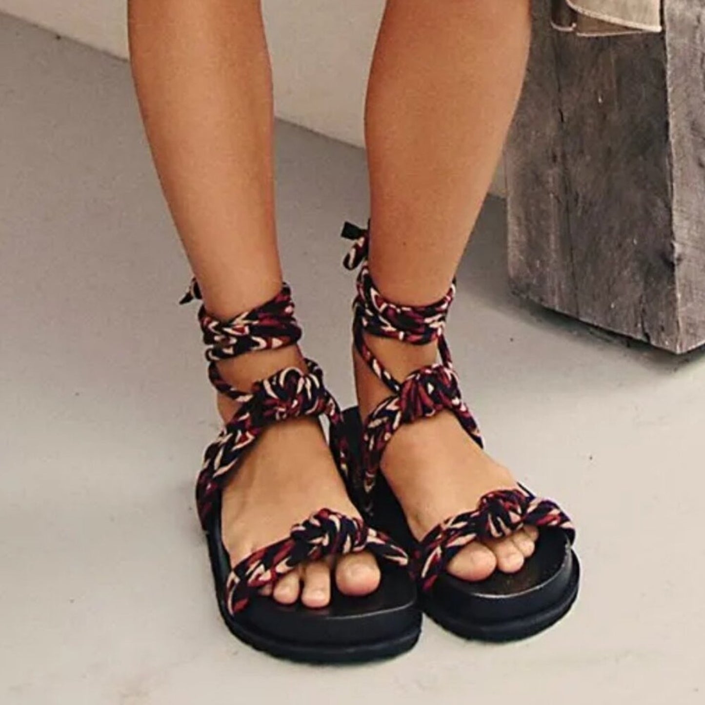 NWOT Free People Resort-Ready Wrap Sandals in Berry Combo