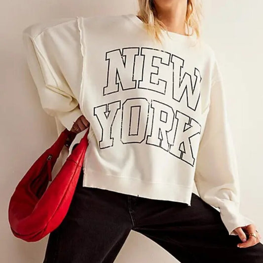 Free People Graphic Camden Pullover in Cloud Combo New York