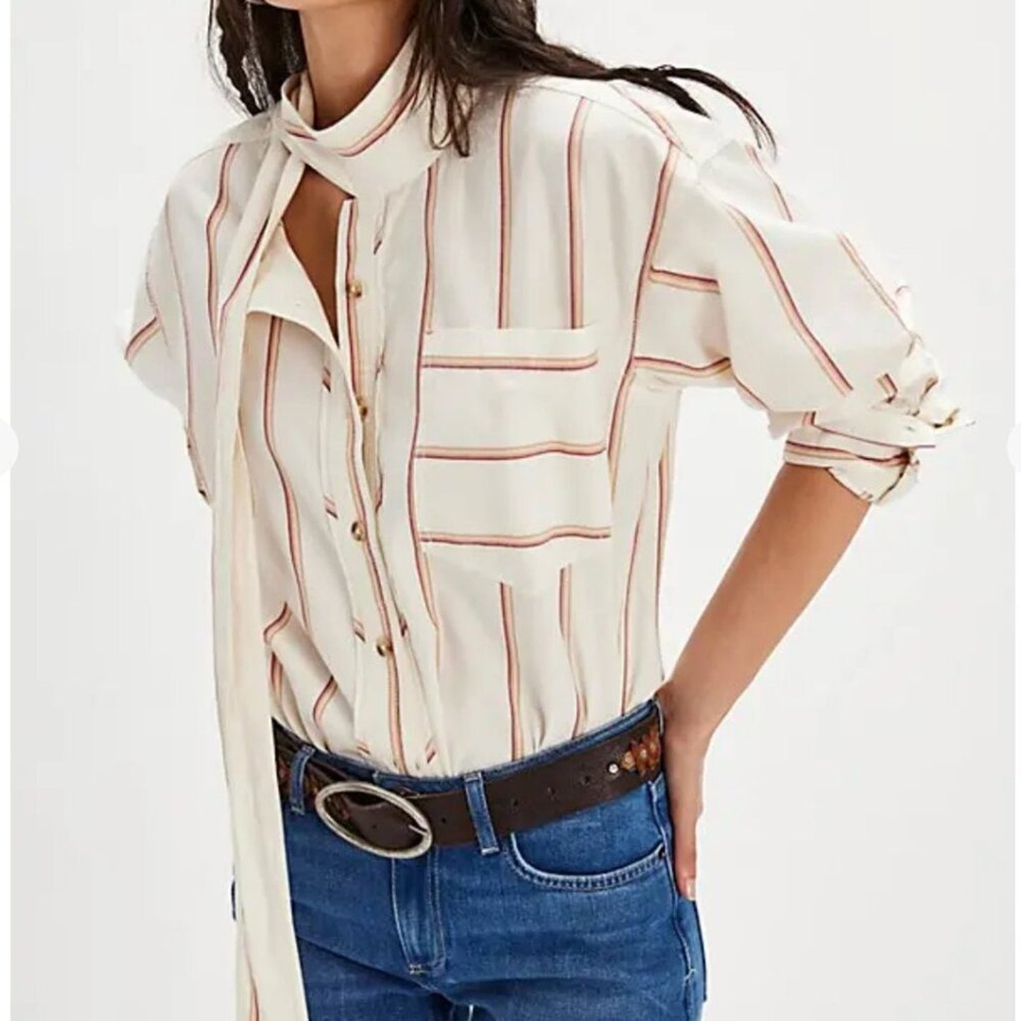 Free People Tied With A Bow Shirt in White Combo