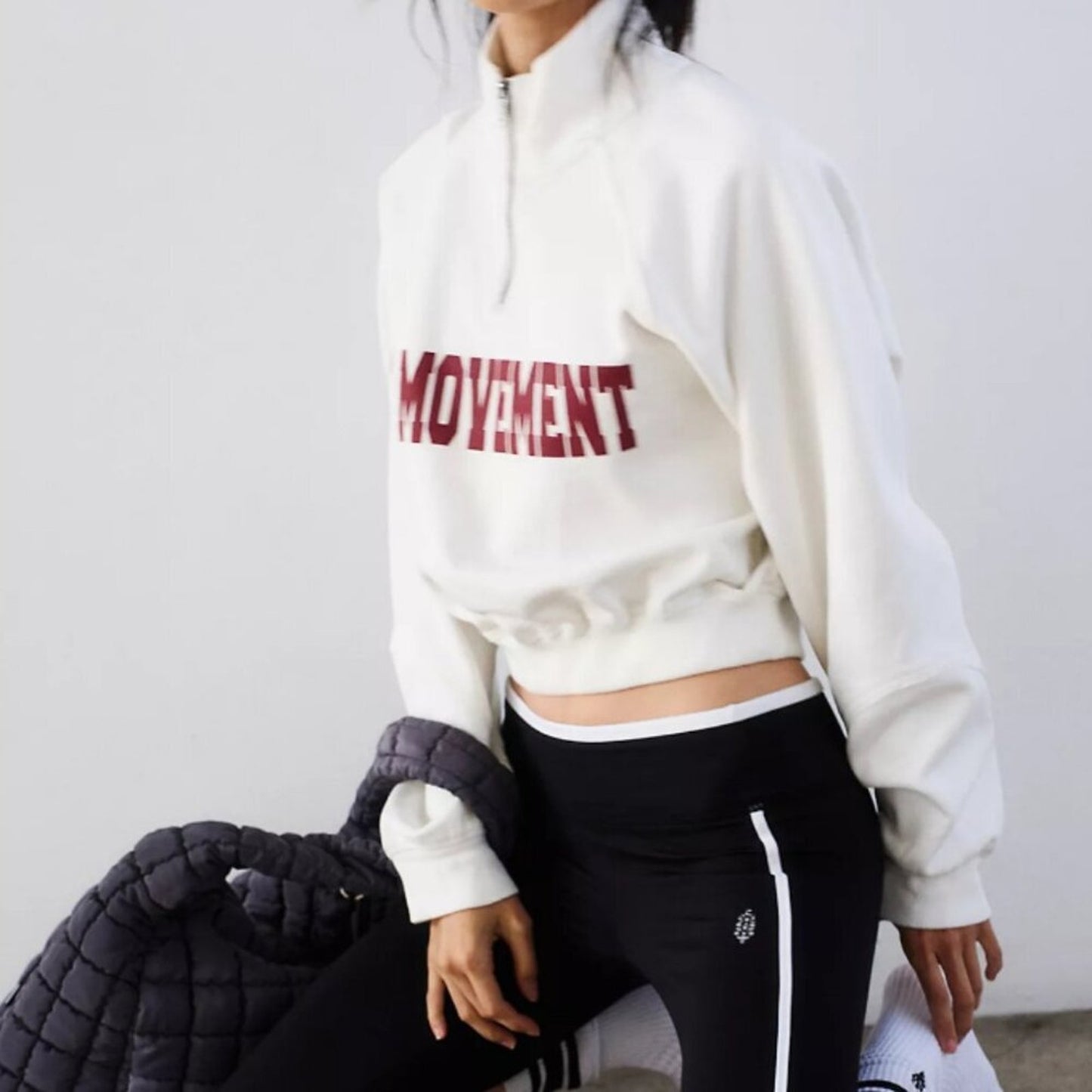 Free People For The Win Logo Half Zip in White