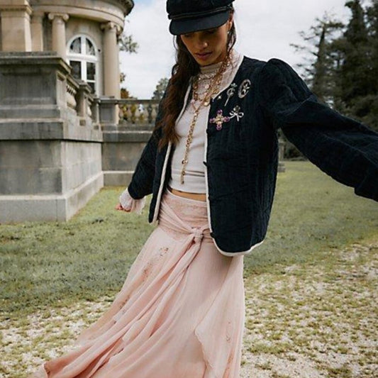 Free People Natalia Velvet Jacket in Black Combo