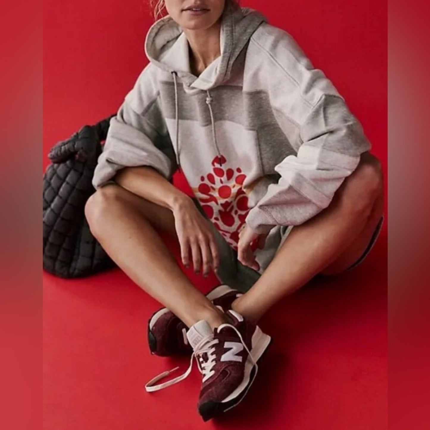 Free People Triple Threat Hoodie in Heather Grey/Victory Red