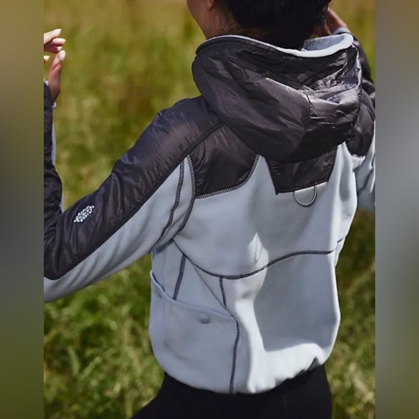 Free People Go The Distance Fleece Jacket in Artic Snow/Gun Metal Combo