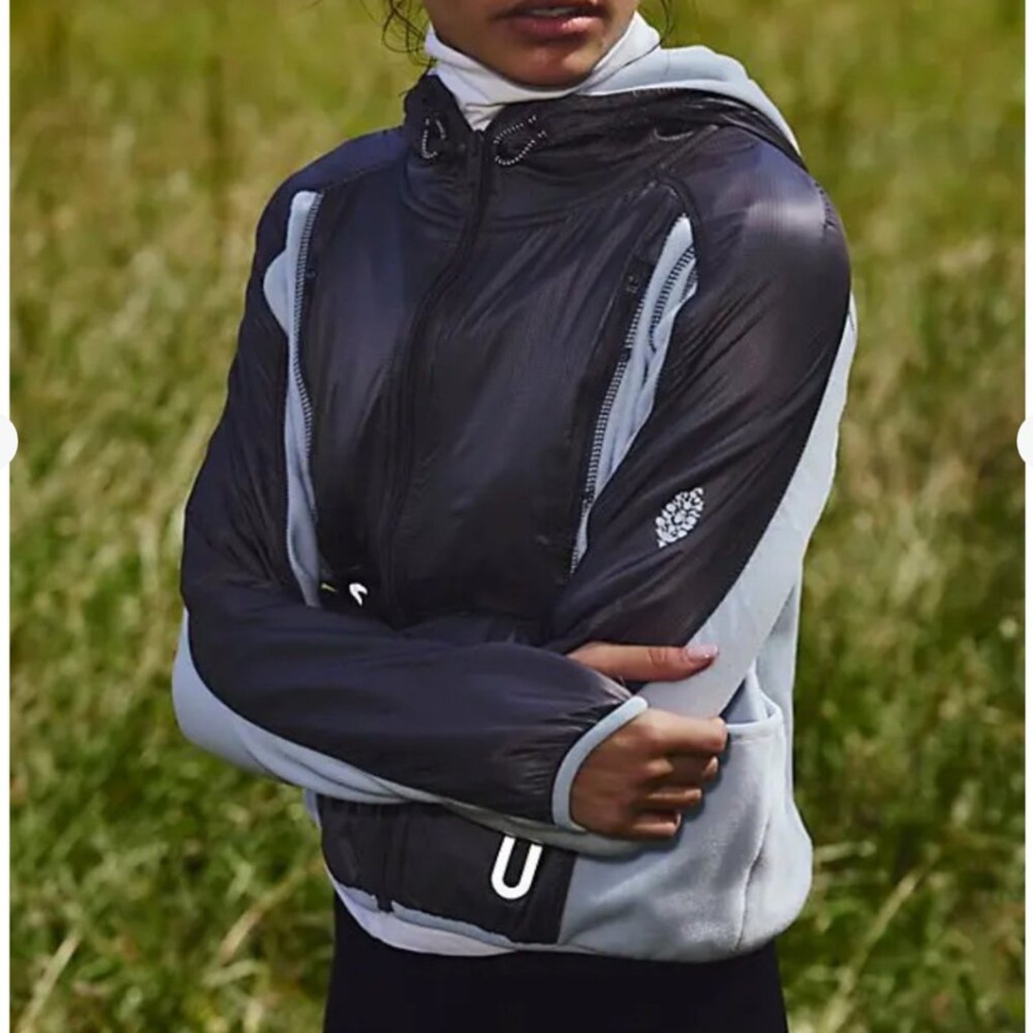 Free People Go The Distance Fleece Jacket in Artic Snow/Gun Metal Combo