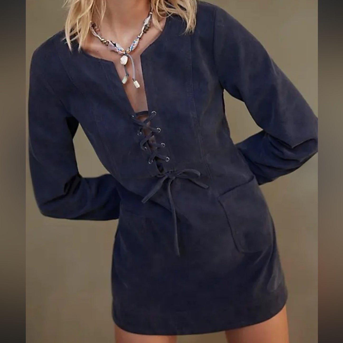 Free People Bradley Faux Suede Mini Dress in Deeper Iris