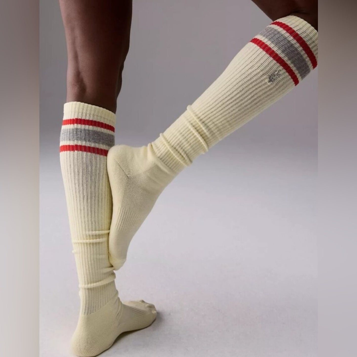 Free People Knee High Logo Stripe Socks in Retro Cream