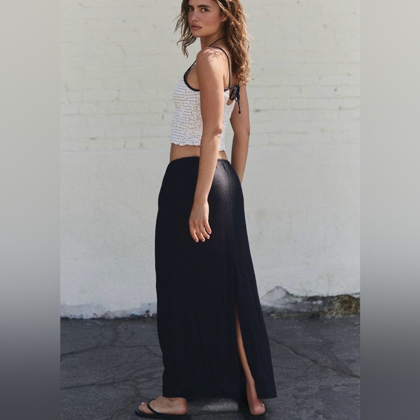 Free People Babetown Linen Skirt Set in Black