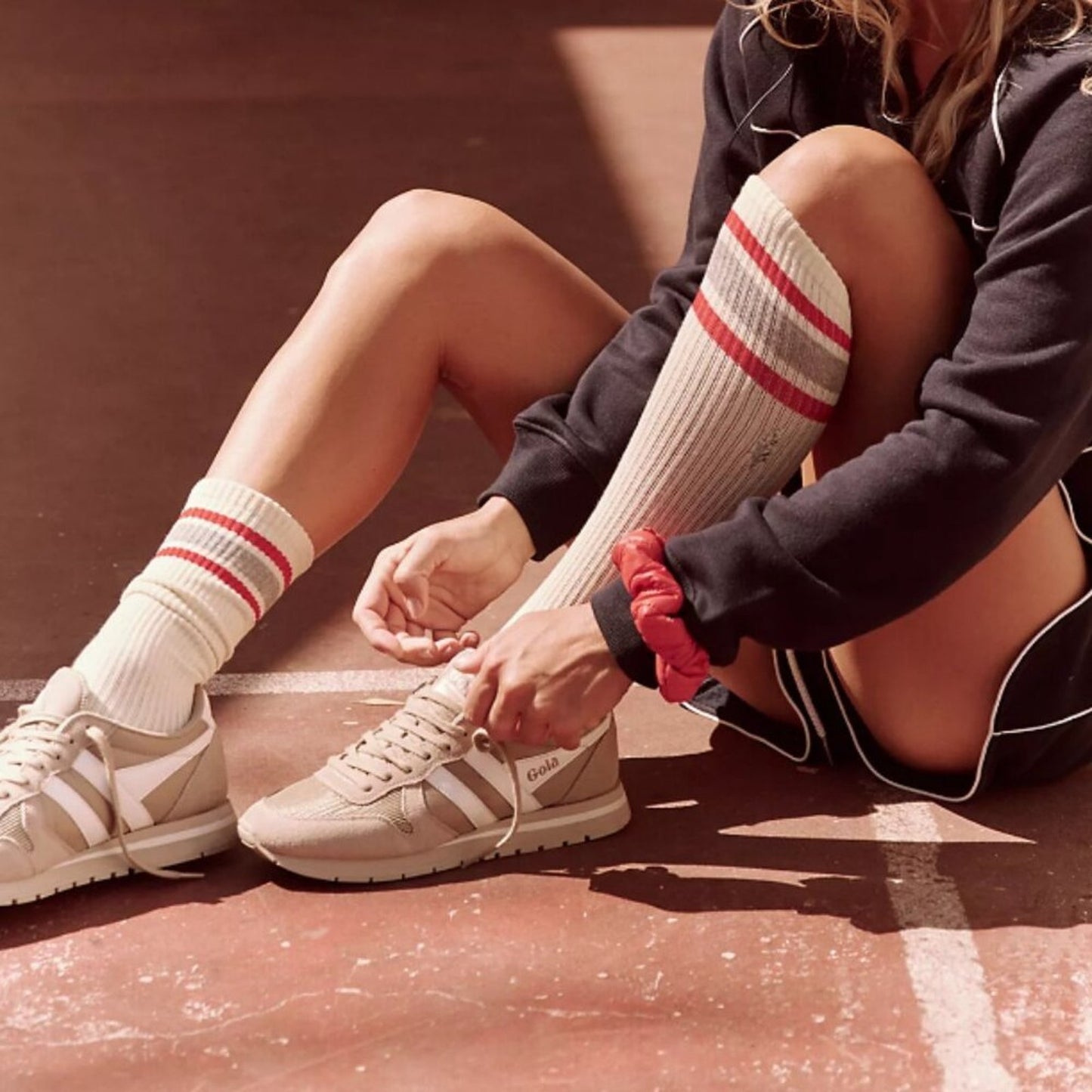 Free People Knee High Logo Stripe Socks in Retro Cream