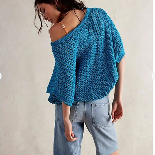 Free People Sophia Sweater Tee in Ocean Palalce