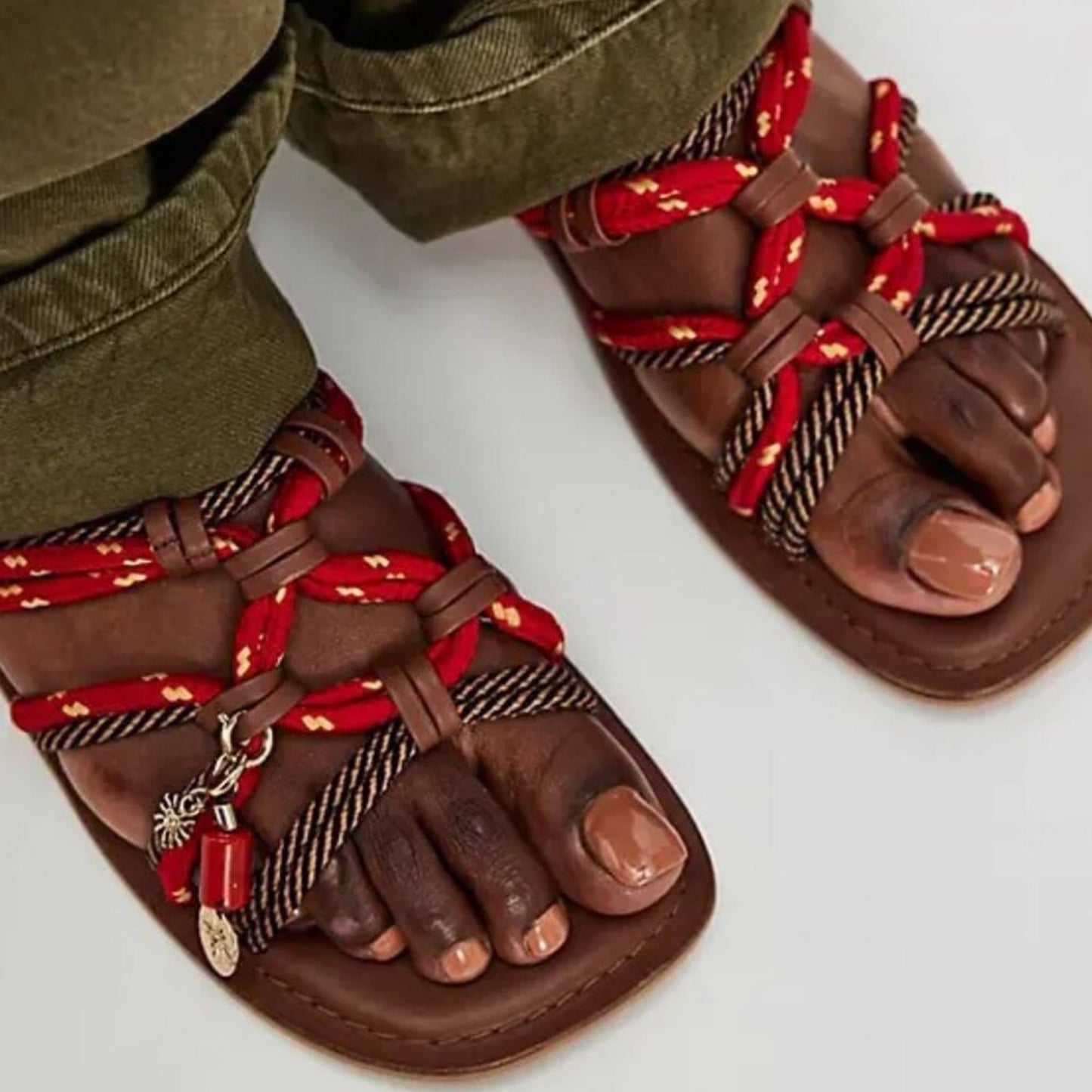 NWT Free People Tide Up Rope Sandals in Red/Tan