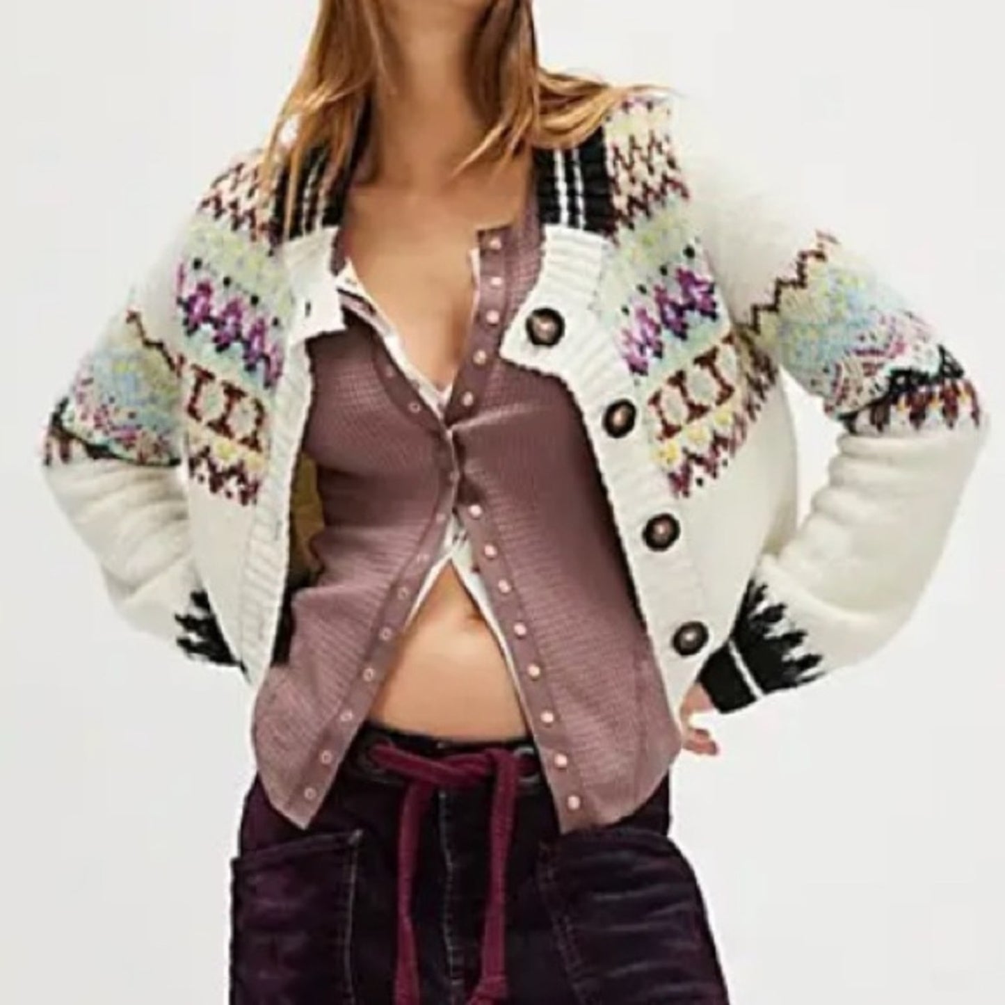 Free People Millie Cardi in Oatmeal Combo