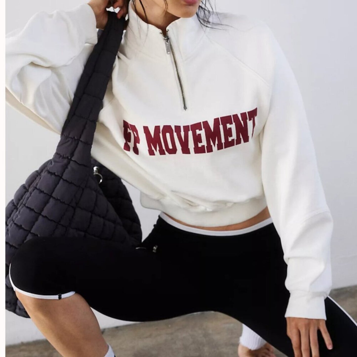 Free People For The Win Logo Half Zip in White