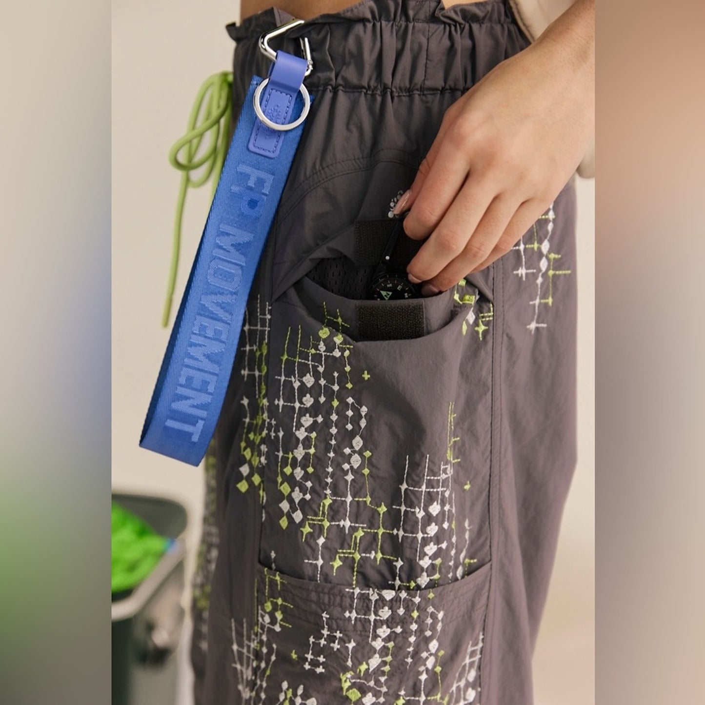 Free People In The Wild Embroidered Pants in Dainty Diamonds-Gunmetal