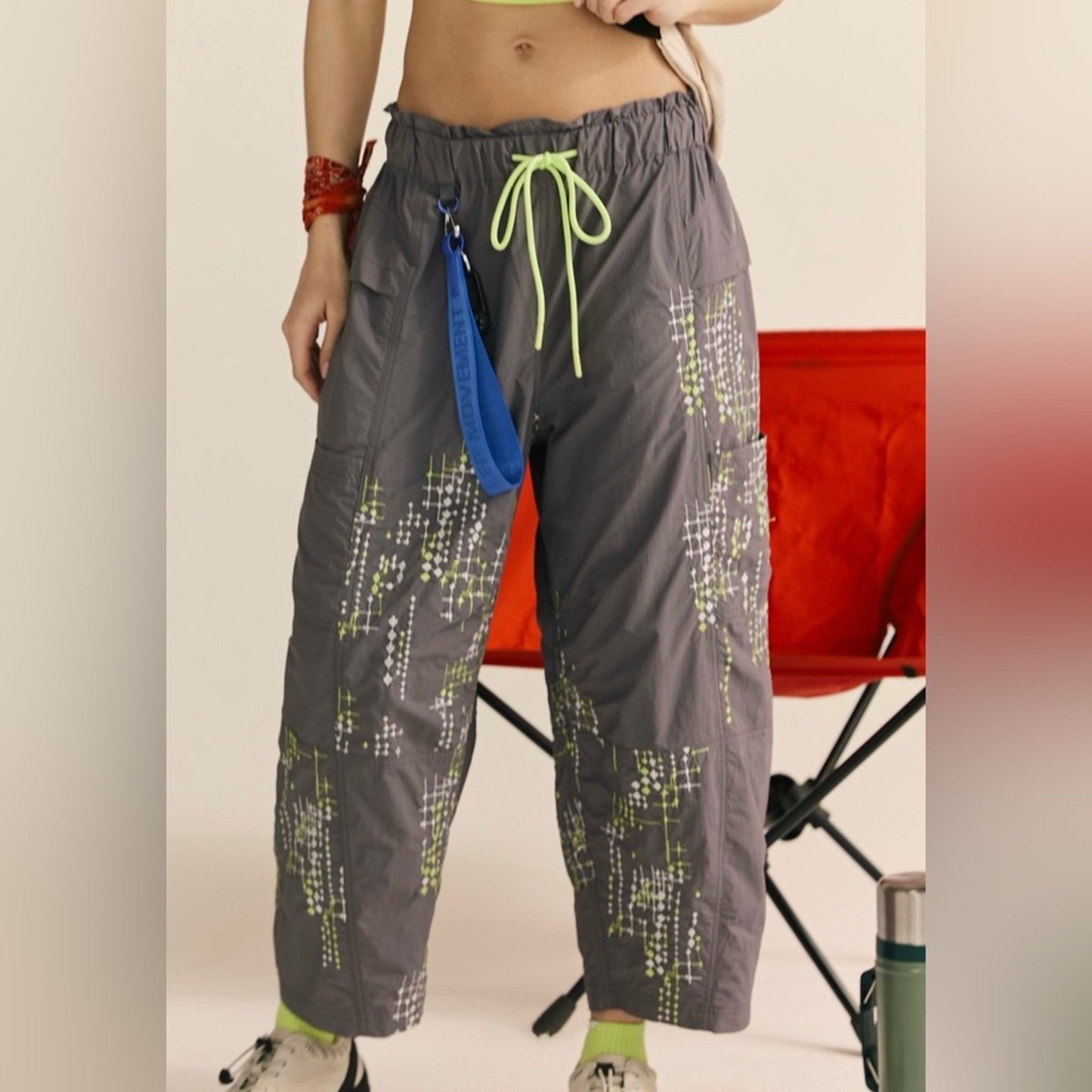 Free People In The Wild Embroidered Pants in Dainty Diamonds-Gunmetal