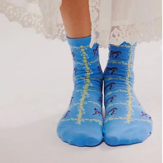 Free People Tie A Bow Ankle Socks in Light Blue
