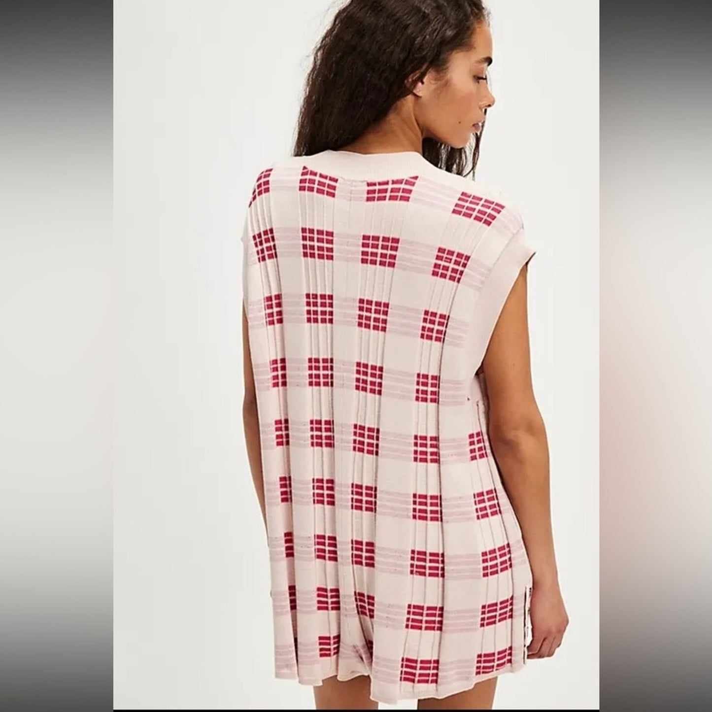 Free People Lewis Plaid Romper in Red Combo