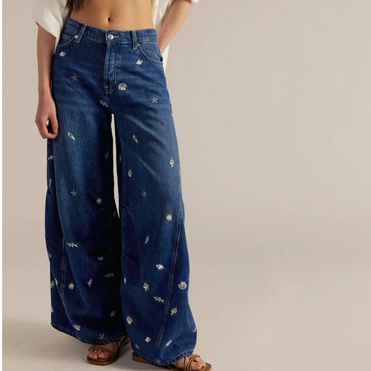 Free People Westward Embroidered Jeans in Under The Sea