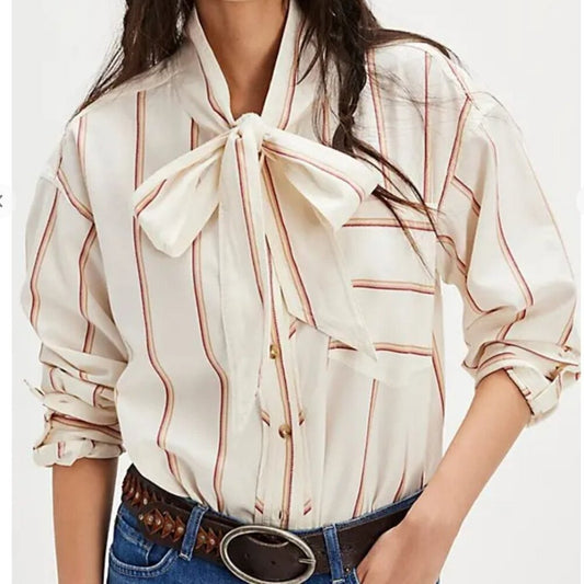 Free People Tied With A Bow Shirt in White Combo