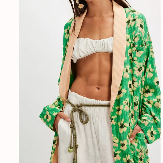 Free People Wild Nights Duster in Green Combo
